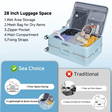 Vali Du Lịch Sea Choice 2037 Khung Nhôm Cứng Khóa TSA - Có Khay Đựng Cốc & Cổng Sạc USB Giá Cực Sốc 7