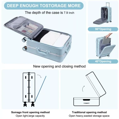 Vali Du Lịch Sea Choice 2037 Khung Nhôm Cứng Khóa TSA - Có Khay Đựng Cốc & Cổng Sạc USB Giá Cực Sốc 9
