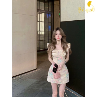 Váy liền in hoa nhí kiểu Pháp, không tay, chít eo gợi cảm - Hàng order 287.527đ