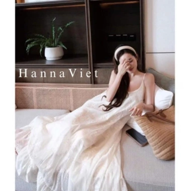 Váy maxi nữ thêu hoa 2 dây, chân bèo, dáng xuông, tơ 2 lớp cao cấp - chỉ 285k