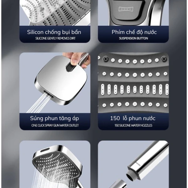 Cách lựa chọn và lắp đặt vòi sen tăng áp BUNOS 8 chế độ phun cho phòng tắm hiện đại