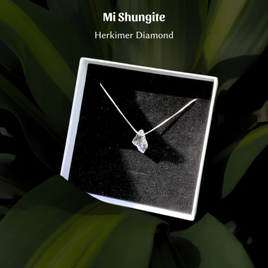Vòng cổ bạc 950 kết hợp mặt đá Herkimer Diamond tự nhiên phụ kiện thời trang nữ, trang sức phong thuỷ Mi Shungite 8