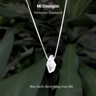 Vòng cổ bạc 950 kết hợp mặt đá Herkimer Diamond tự nhiên phụ kiện thời trang nữ, trang sức phong thuỷ Mi Shungite 9