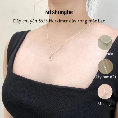 Vòng cổ bạc 950 kết hợp mặt đá Herkimer Diamond tự nhiên phụ kiện thời trang nữ, trang sức phong thuỷ Mi Shungite 12