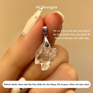 Vòng cổ bạc 950 kết hợp mặt đá Herkimer Diamond tự nhiên phụ kiện thời trang nữ, trang sức phong thuỷ Mi Shungite 13