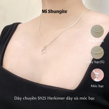 Vòng cổ bạc 950 kết hợp mặt đá Herkimer Diamond tự nhiên phụ kiện thời trang nữ, trang sức phong thuỷ Mi Shungite 15