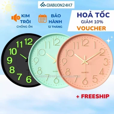 [VOUCHER 10K] Đồng hồ treo tường tròn, kim trôi CÓ MẶT KÍNH, đồng hồ treo tường Decor Tặng Pin, Móc đinh 2