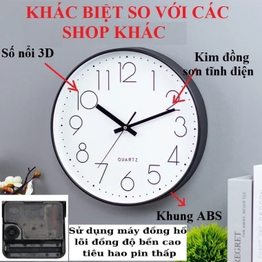 [VOUCHER 10K] Đồng hồ treo tường tròn, kim trôi CÓ MẶT KÍNH, đồng hồ treo tường Decor Tặng Pin, Móc đinh 5