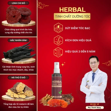 Xịt Đen Tóc Herbal Nấm Linh Chi - Serum Phủ Đen Tự Nhiên, Nuôi Dày, An Toàn 169k