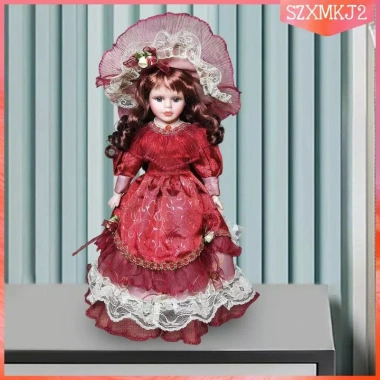 16.14 '' Búp Bê Sứ Cô Gái Hình Trang Trí Nhà Đứng Hình Trong Đầm Búp Bê Gốm Cho Gia Đình Quà Tặng Đảng Văn Phòng