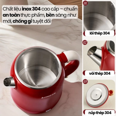 Ấm đun siêu tốc 1L inox 304 giữ nhiệt, sôi nhanh 3 phút, tự ngắt tiết kiệm điện chỉ 482k 3