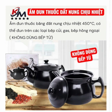 Ấm Sắc Thuốc Bắc 2L Đất Đen Nung Cao Cấp - Giảm 20% Còn 220k 2