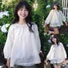 Áo babydoll A.821 tay dài tơ hoa cổ tròn dáng rộng nơ buộc chéo + áo 2 dây - 187k