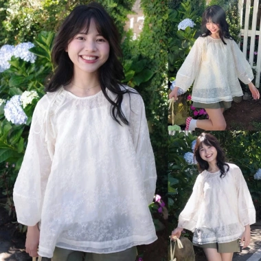 Áo babydoll A.821 tay dài tơ hoa cổ tròn dáng rộng nơ buộc chéo + áo 2 dây - 187k