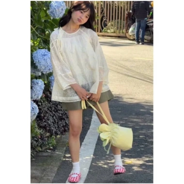 Áo babydoll A.821 tay dài tơ hoa cổ tròn dáng rộng nơ buộc chéo + áo 2 dây - 187k 6 Áo babydoll A.821 tay dài tơ hoa cổ tròn dáng rộng nơ buộc chéo + áo 2 dây - 187k 6