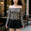 Áo da beo trễ vai cổ vuông bigsize, thun lạnh da báo co giãn ôm body, đẹp xinh giá 59.999 VND 9