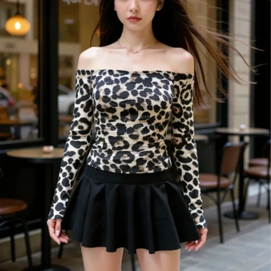 Áo da beo trễ vai cổ vuông bigsize, thun lạnh da báo co giãn ôm body, đẹp xinh giá 59.999 VND 9