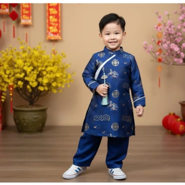 Áo Dài Bé Trai Tết 2.026 - Vải Gấm Cao Cấp, Họa Tiết Sang Trọng Giảm Giá Cực Sâu Chỉ 180k 6