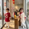 Áo Dài Cách Tân Cho Bé Trai 10-30kg - Nhung Lì Thêu Đôi Chim Hạc & 3 Cúc Ngực Chiết Giá 119k