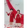 Áo dài cặp đôi nhung tăm Tết đỏ giảm 267k còn 209k - Set anh em chất lượng cao