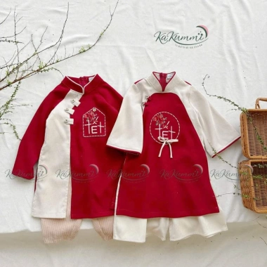 Áo dài cặp đôi nhung tăm Tết đỏ giảm 267k còn 209k - Set anh em chất lượng cao 3