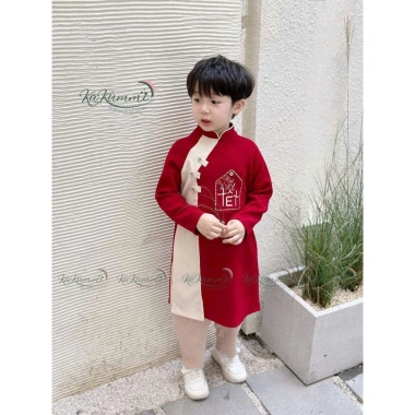 Áo dài cặp đôi nhung tăm Tết đỏ giảm 267k còn 209k - Set anh em chất lượng cao 4