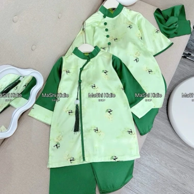 Áo dài đôi bé trai bé gái du xuân kèm khăn trùm đầu giá shock chỉ 159k 6