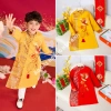 Áo dài nam cách tân bé trai lụa thiết kế ngũ thân in chim hạc cao cấp giá chỉ 190k