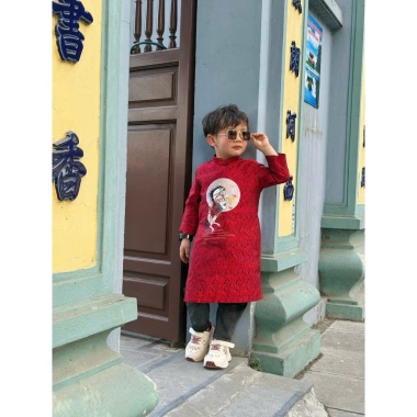 Áo dài nam trẻ em Trung thu Tết 2.025 - Thu Hà Silk - Giảm giá còn 285k - Vải gấm thêu cao cấp