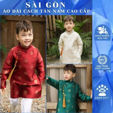 Áo Dài Tết Bé Trai Kim Thư Gấm Cao Cấp 2 Lớp - Giảm Giá Cực Sốc 318k