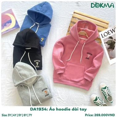 Áo hoodie lót lông dài tay Dokma 12‑23kg cho bé, ấm áp, giá 269k