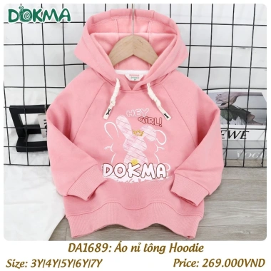 Áo hoodie lót lông dài tay Dokma 12‑23kg cho bé, ấm áp, giá 269k