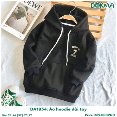Áo hoodie lót lông dài tay Dokma 12‑23kg cho bé, ấm áp, giá 269k