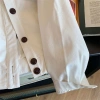 Áo khoác da trắng retro thu đông, cổ đứng, thiết kế công nghiệp nặng với màu sắc tương phản, hợp mốt 6