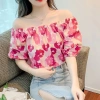 Áo Kiểu Trễ Vai Tay Phồng Ngắn Phối Bèo Ngọt Ngào Thời Trang Cho Nữ