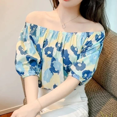 Áo Kiểu Trễ Vai Tay Phồng Ngắn Phối Bèo Ngọt Ngào Thời Trang Cho Nữ 2