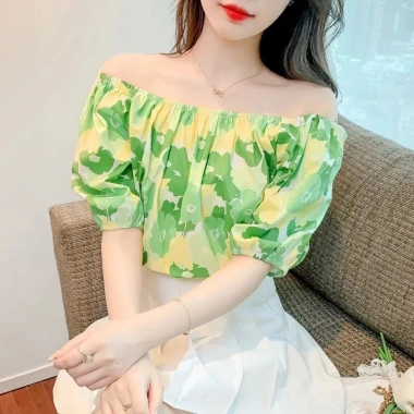Áo Kiểu Trễ Vai Tay Phồng Ngắn Phối Bèo Ngọt Ngào Thời Trang Cho Nữ 3