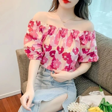 Áo Kiểu Trễ Vai Tay Phồng Ngắn Phối Bèo Ngọt Ngào Thời Trang Cho Nữ 6