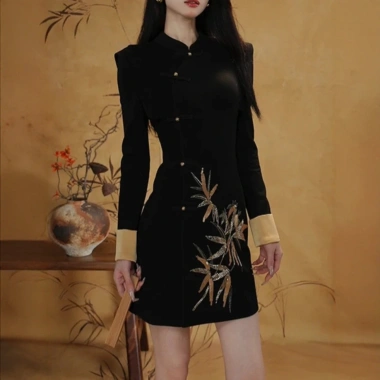 Áo ngắn tay retro Trung Hoa sườn xám siêu nhẹ - Phong cách lễ hội thu đông