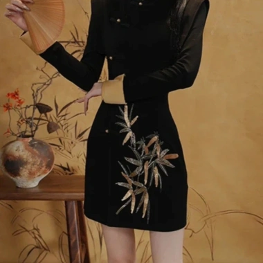 Áo ngắn tay retro Trung Hoa sườn xám siêu nhẹ - Phong cách lễ hội thu đông
