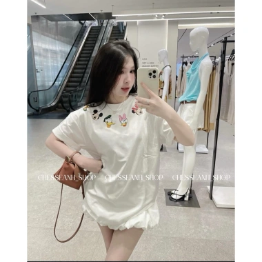 Áo phông hoạt hình viền cổ cute oversize form giấu quần cotton thoáng mát - Hot Trend - 200.000đ