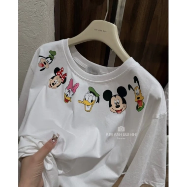 Áo phông hoạt hình viền cổ cute oversize form giấu quần cotton thoáng mát - Hot Trend - 200.000đ