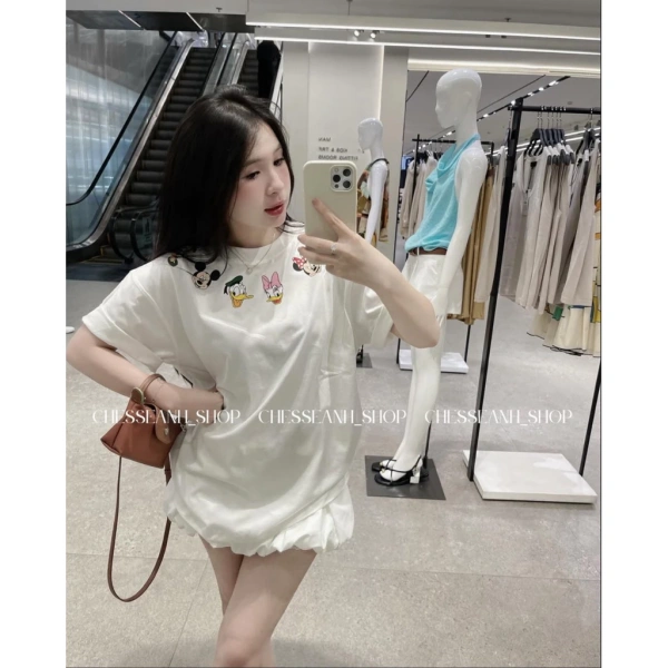 Hình ảnh sản phẩm Áo phông hoạt hình viền cổ cute oversize form giấu quần cotton thoáng mát - Hot Trend - 200.000đ