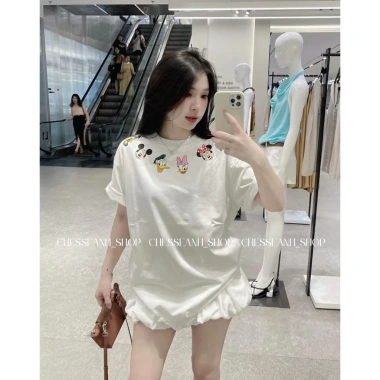 Áo phông hoạt hình viền cổ cute oversize form giấu quần cotton thoáng mát - Hot Trend - 200.000đ