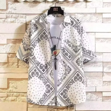 Áo sơ mi nam tay ngắn in hình bandana rộng, phong cách Hawaii mát mẻ mùa hè