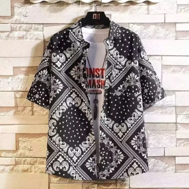 Áo sơ mi nam tay ngắn in hình bandana rộng, phong cách Hawaii mát mẻ mùa hè