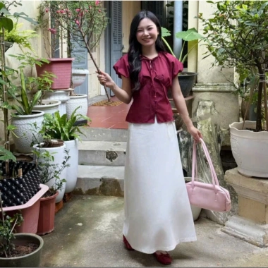 Áo sơ mi nữ A.838 cổ tròn tay ngắn bồng cúc, ôm eo 3 nơ buộc dọc - Dễ phối, 145k 2