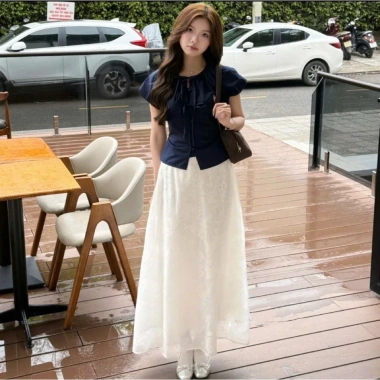Áo sơ mi nữ A.838 cổ tròn tay ngắn bồng cúc, ôm eo 3 nơ buộc dọc - Dễ phối, 145k 3