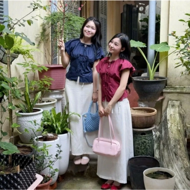 Áo sơ mi nữ A.838 cổ tròn tay ngắn bồng cúc, ôm eo 3 nơ buộc dọc - Dễ phối, 145k 6