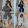 Áo sơ mi nữ cổ đức tay ngắn chiết eo xòe nhẹ, dây buộc sau lưng - Giá 105.000₫